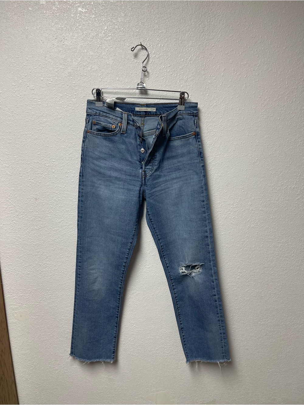 Levi's Light Blue Straight Leg Jeans with Distressed Knee